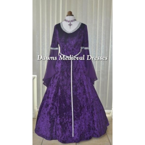 Medieval Pagan Wedding Dress Bridesmaid Purple & Silver V